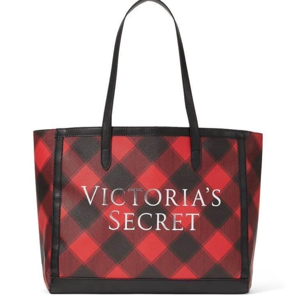 Victorias Secret Black Friday 2021 Weekender Tote Bag Black Red Plaid New